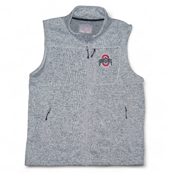 Ohio State Buckeyes Sweater Knit Full Zip Vest Heather Gray Fleece Body Warmer - Picture 1 of 9